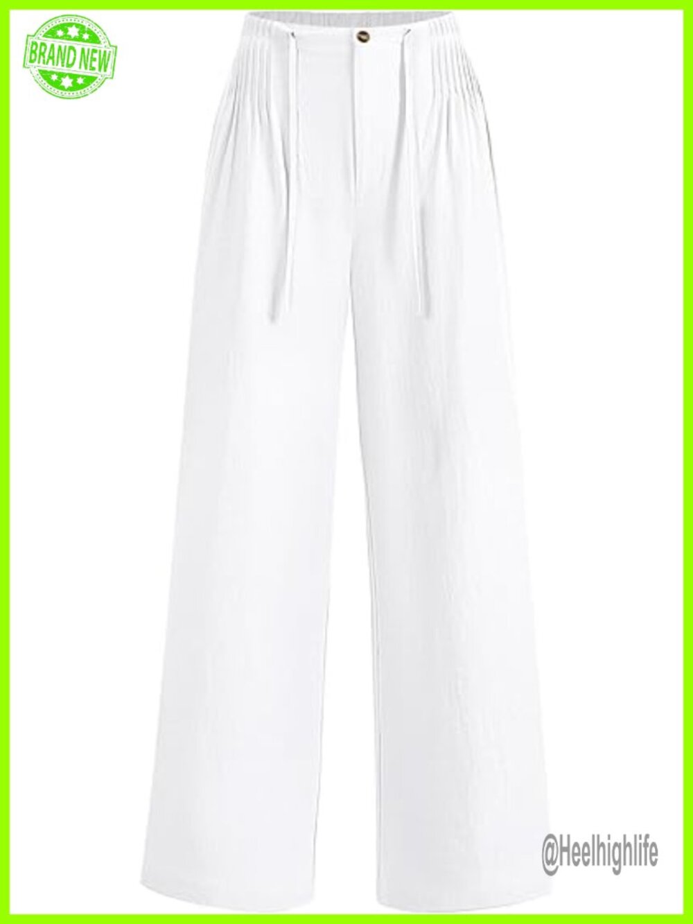 Wide Leg Linen Pants with Pockets Drawstring Elastic Waist Palazzo Trousers